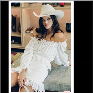 Spell Cream Off-Shoulder Lace Mini Dress
